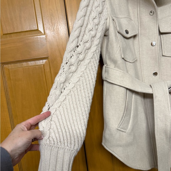 Veronica Beard Beige Utility Jacket with Knit Sleeves - Picture 8 of 10